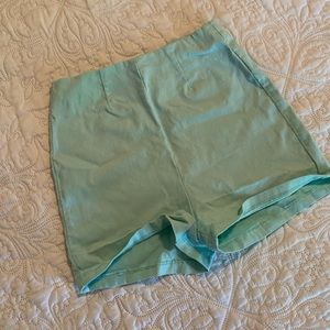 Kirra Tiffany Blue Rayon Booty Shorts High Waisted